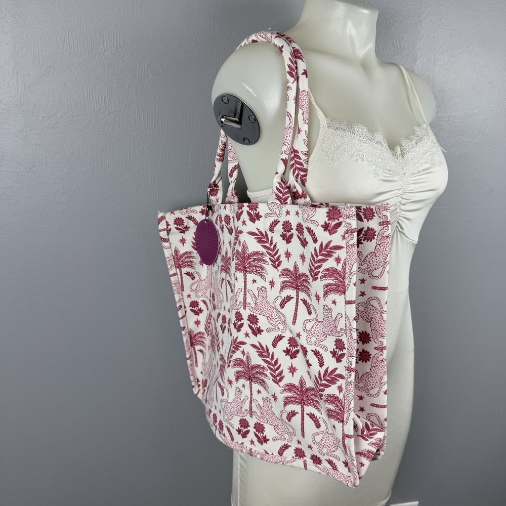 Harper Tote Bag Leopard Flowers And Palm Trees Motif Pink